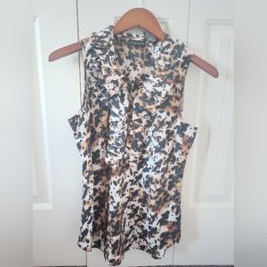 New York & Co. Leopard Print Ruffle Neck Sleeveless Blouse - Size Small